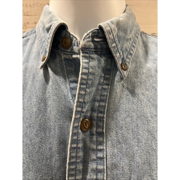 Vintage 90s CHAPS RALPH LAUREN Chambray Denim Shirt Mens 15 32/33 Blue Cotton - Picture 3 of 11